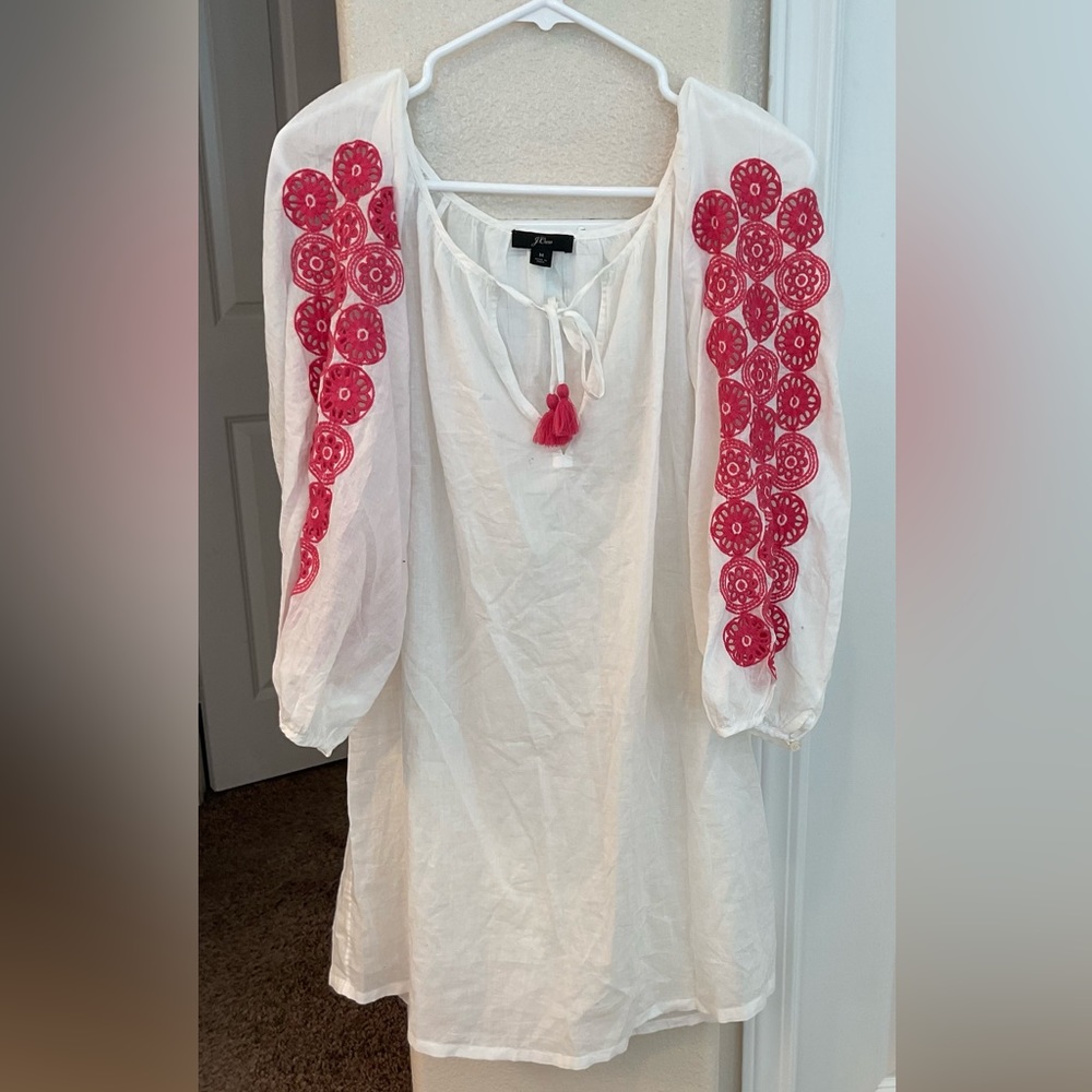J CREW CROCHET Pheasant/ Tunic‎ Sheer Style Top w/ Tassels size Medium